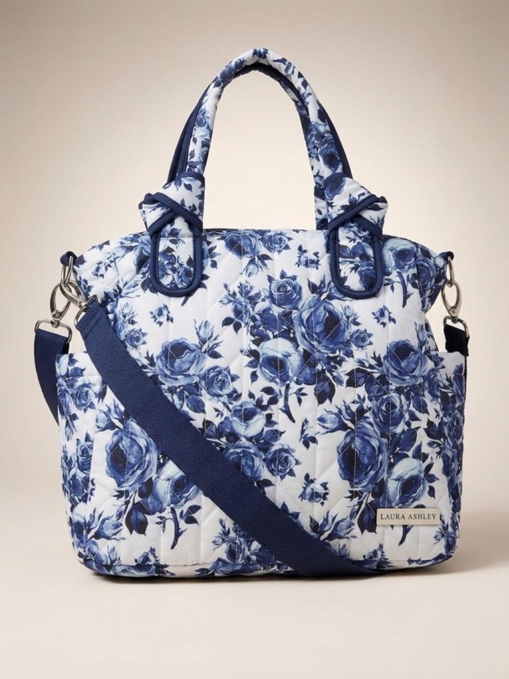 Laura Ashley Blue Floral Quilted Diaper Bag Tote Bag